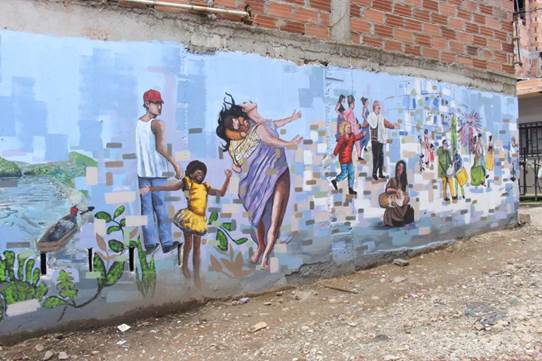 Mural Arte que protege, barrio Sinaí, Santa Cruz, Medellín, Colombia, junio de 2023